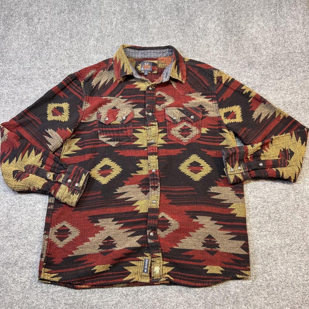 Moon Shine Spirit Shirt Mens Large Western Geometric Snap Front Long Sleeve